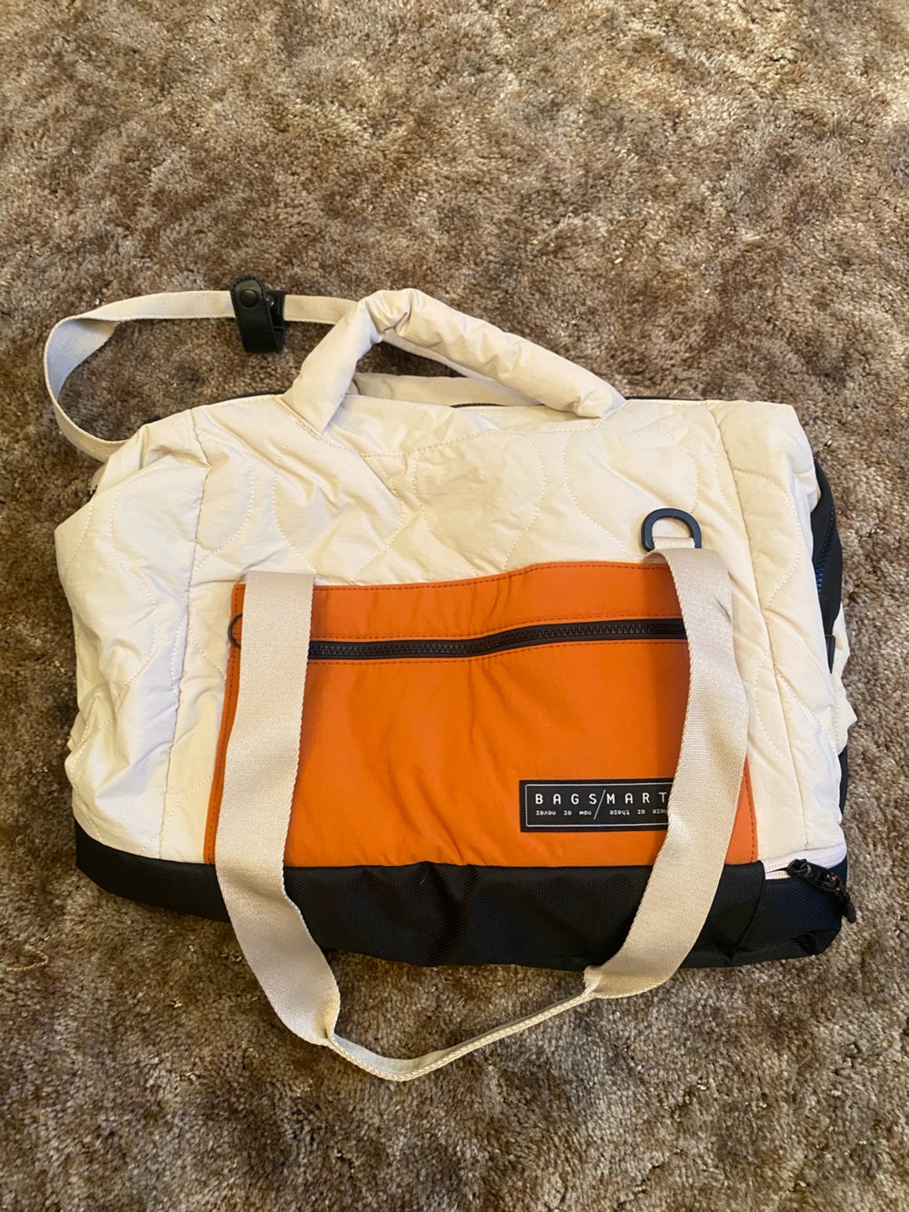 BAGSMART Quilted Cream & Orange Duffel Bag 3-piece Travel Set